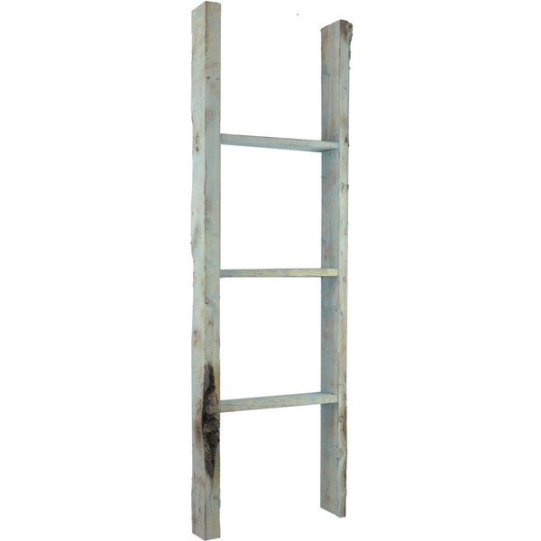 Ekena Millwork 15"W x 48"H x 3 1/2"D Vintage Farmhouse 3 Rung Ladder, Barnwood Decor Collection, Driftwood Blue DECR015X048X04LDRBU - main
